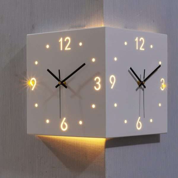 Backlit-LED-Wall-Clock-Corner-Clock with Motion-Sensor